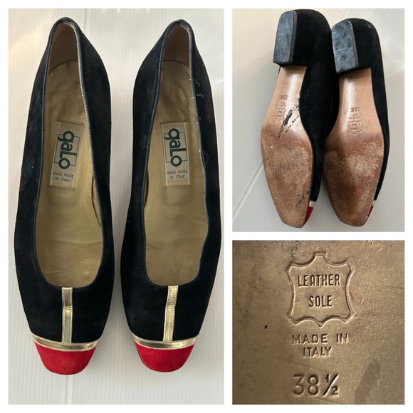 Vintage GALO Couture Red & Black Suede Shoes Made In Italy - Picture 5 of 9